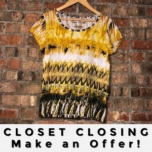 Onque Casuals white yellow patterned t shirt top